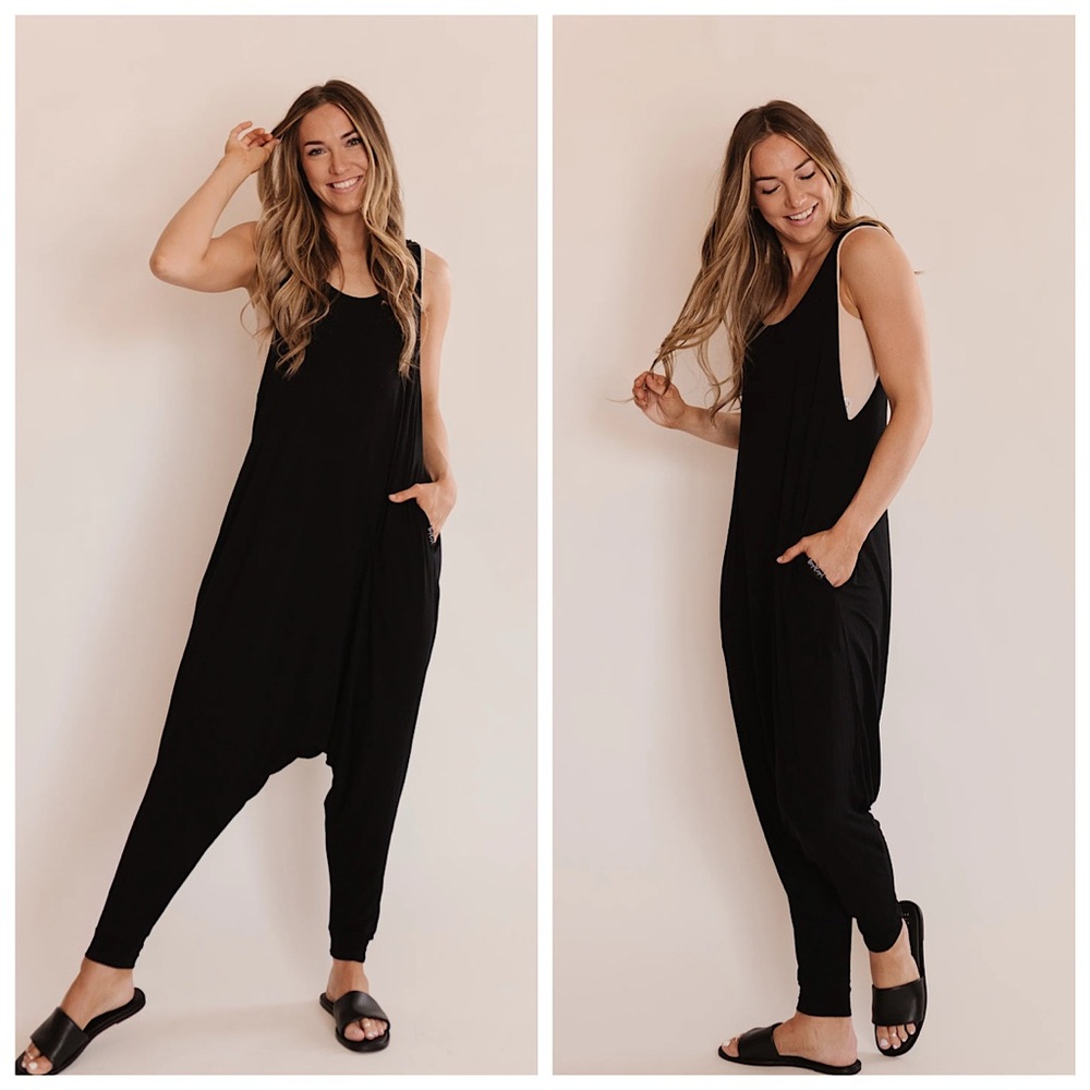 MOMPER ROMPER Black Cozy Soft Knit Onesie Jumper Jumpsuit w Pockets